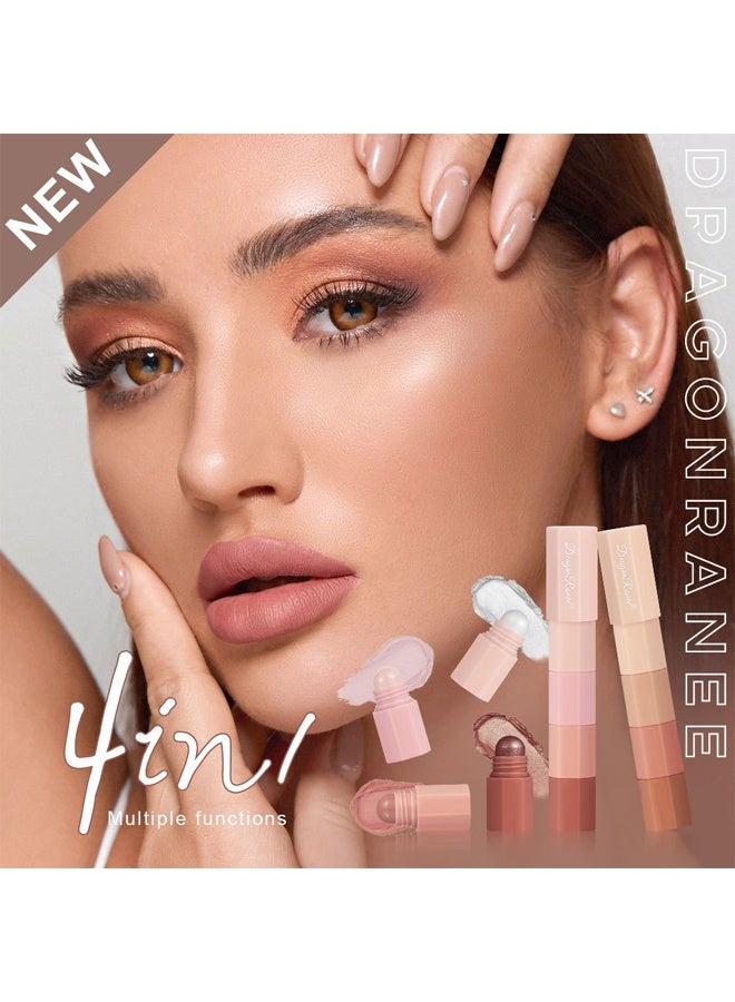 Dragon Ranee Eye Shadow Stick-Multi Functional 4 Colors Shadow Stick and Highlighter Makeup 4 in 1 Long Lasting Eyeshadow Pencil,Skin-Friendly,Non-Chalky, Long-Lasting,Heat-Resistant/Cruelty-Free(#B)Nude Brown - Image 5